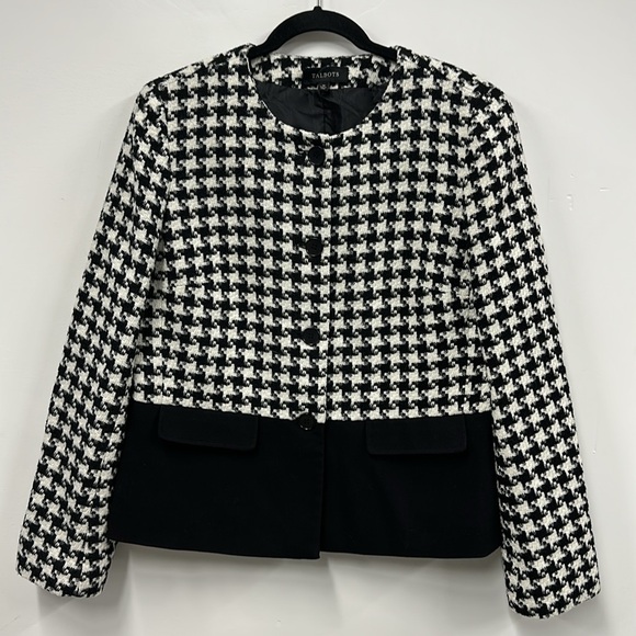 Talbots Jackets & Blazers - Talbots Collarless black and white Houndstooth Jacket 10